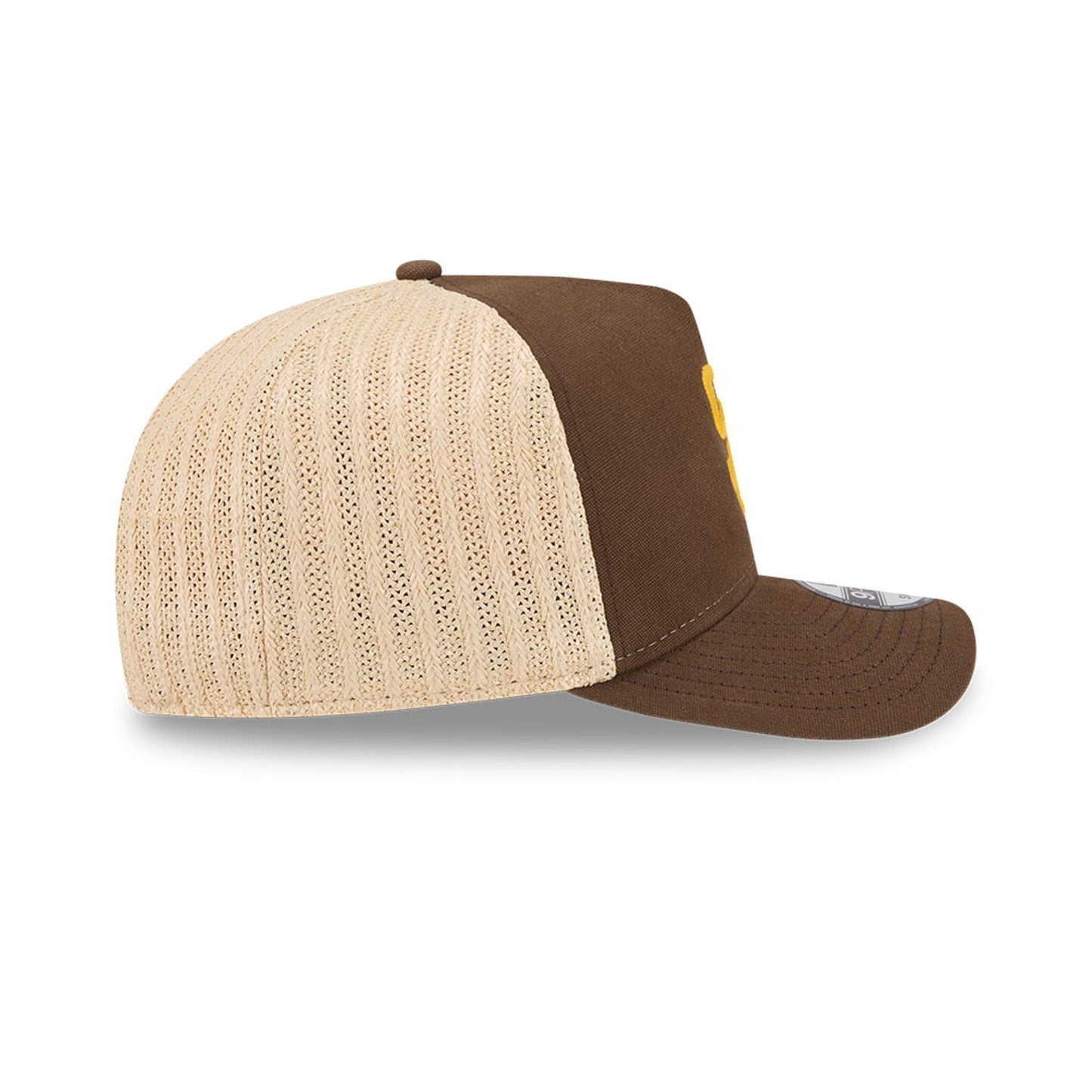 Pictured is this MLB Grained San Diego Padres 9FIFTY A-Frame Snapback cap in dark brown. 6