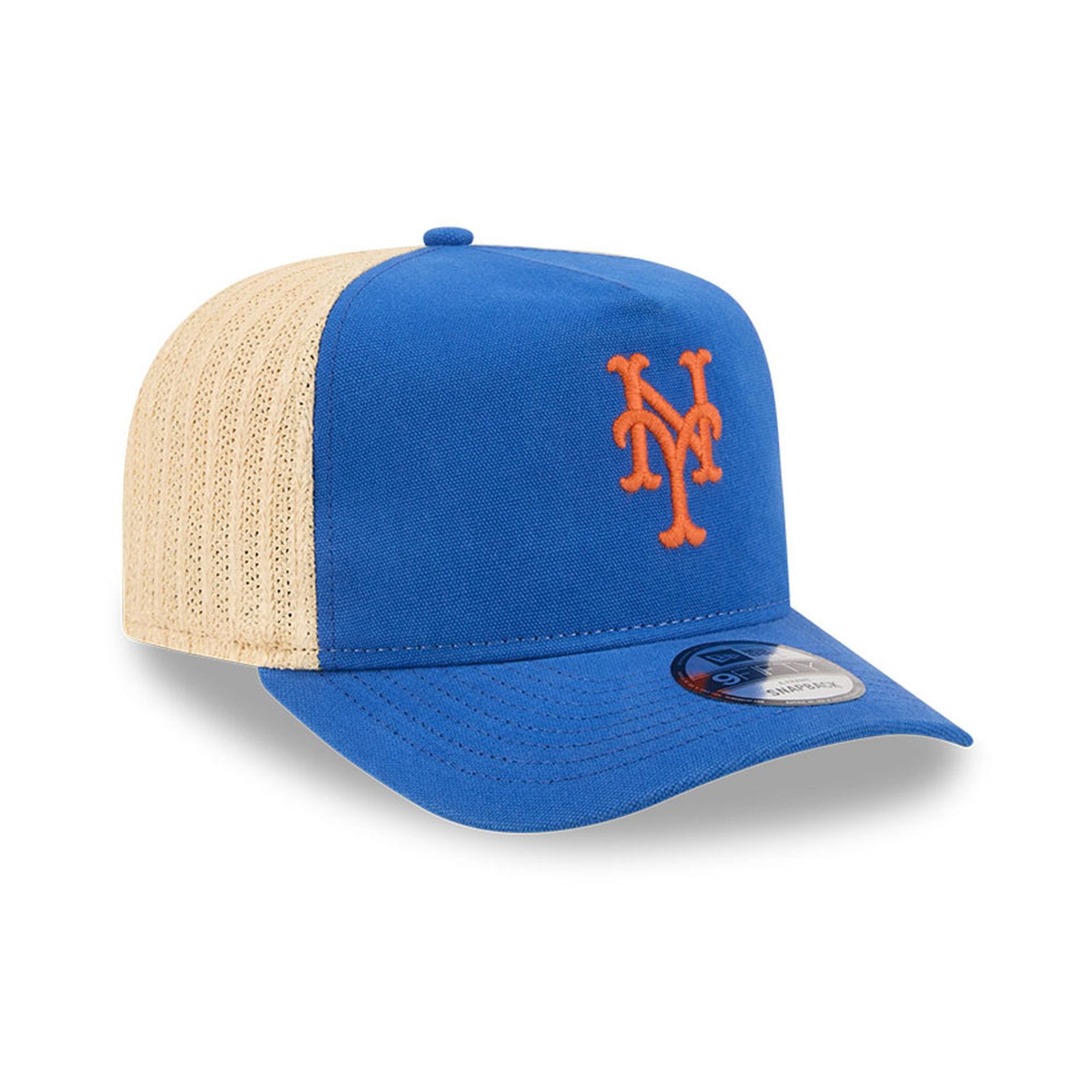 Pictured is this MLB Grained New York Mets 9FIFTY A-Frame Snapback cap in blue. 4