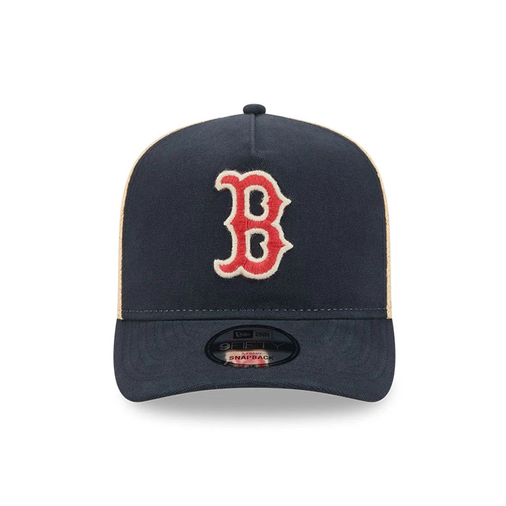 Pictured is this MLB Grained Boston Red Sox 9FIFTY A-Frame Snapback cap in navy. 3