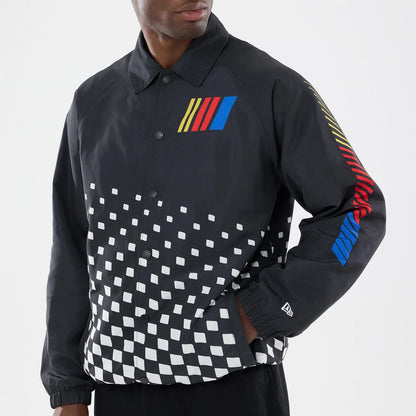 The model is wearing this Nascar Logo Jacket in black. 6