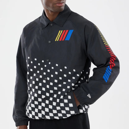 The model is wearing this Nascar Logo Jacket in black. 6