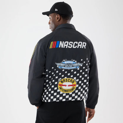 The model is wearing this Nascar Logo Jacket in black. 2