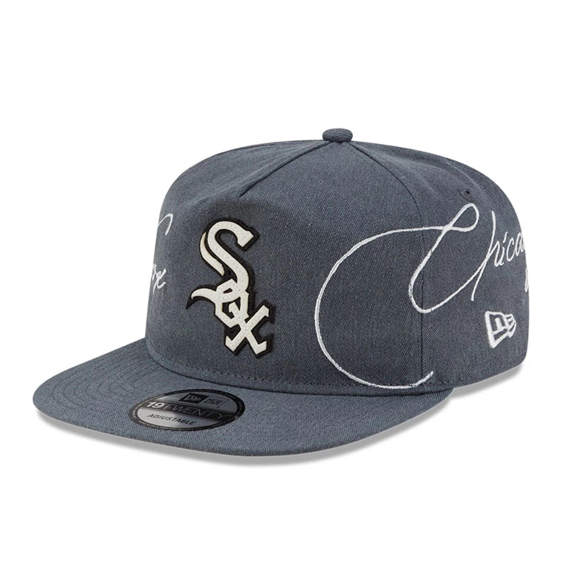 Pictured is this MLB Script Wash Chicago White Sox 19TWENTY cap in dark grey. 4