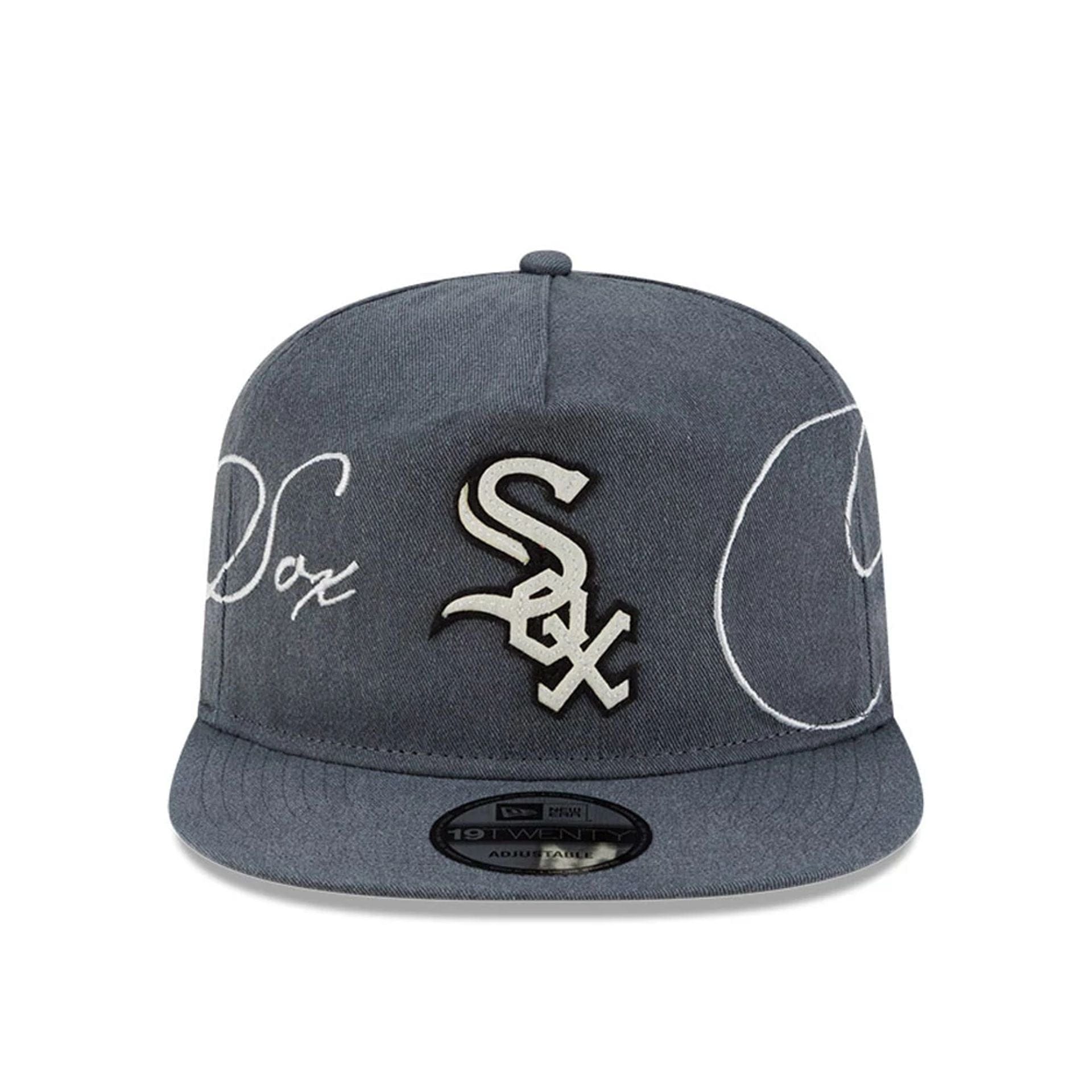 Pictured is this MLB Script Wash Chicago White Sox 19TWENTY cap in dark grey. 3