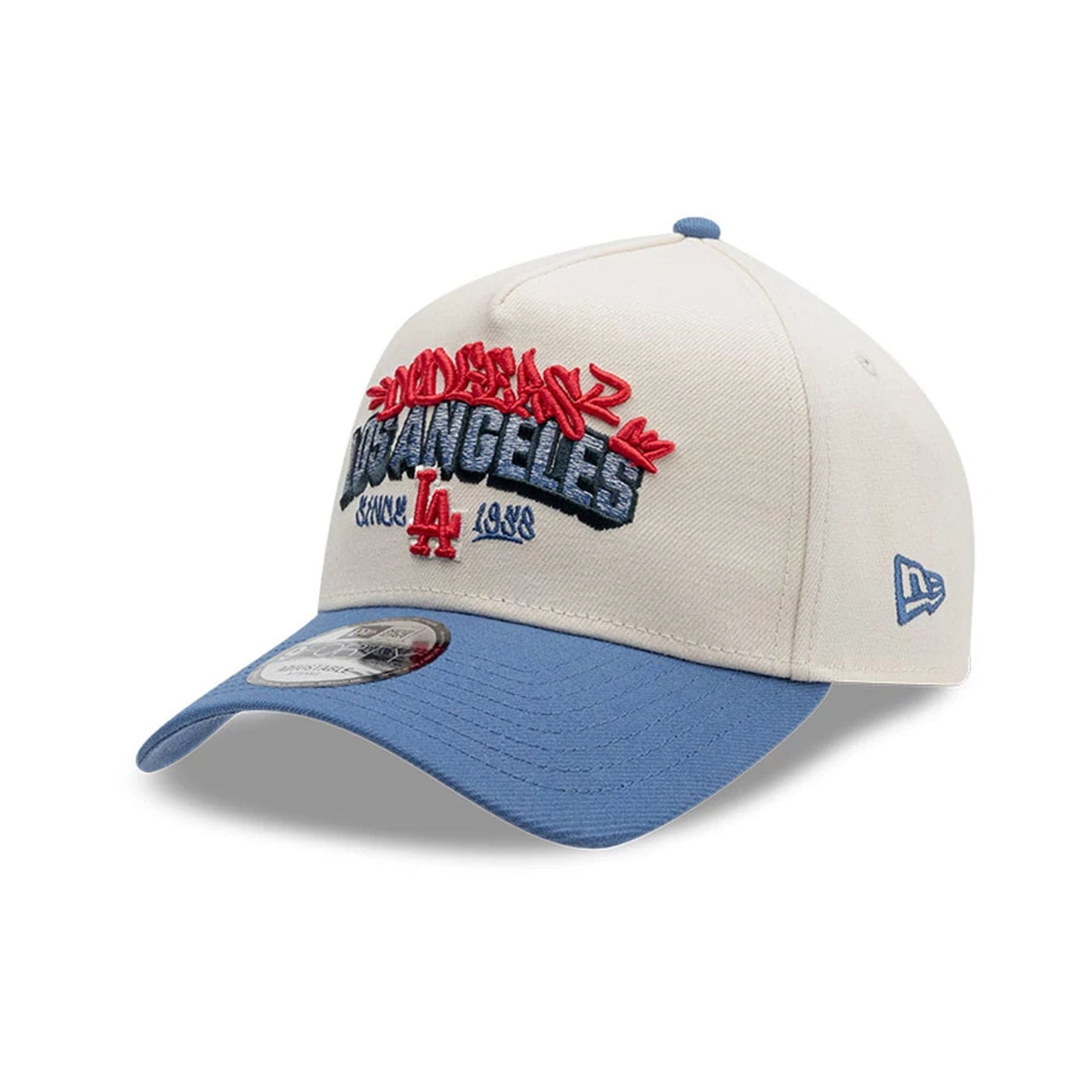 Pictured is this MLB Tagged LA Dodgers 9FORTY A-Frame cap in light beige. 1