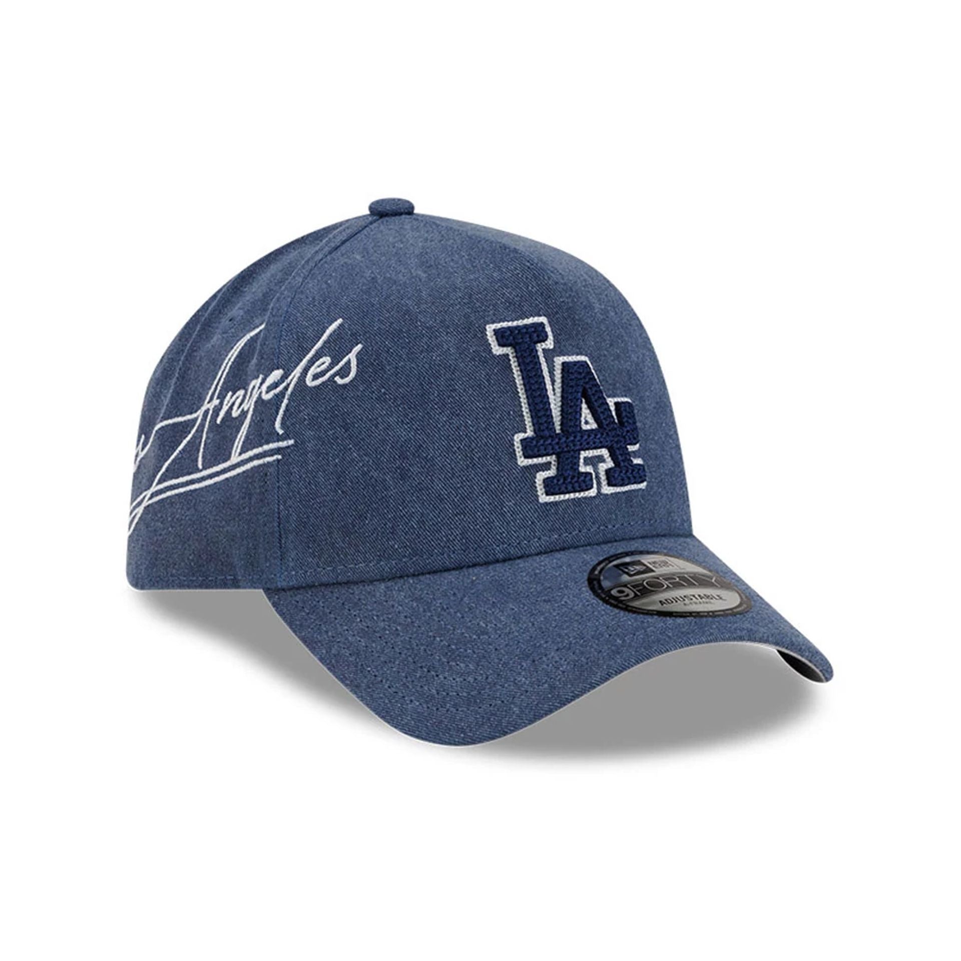 Pictured is this MLB Script Wash LA Dodgers 9FORTY A-Frame cap in navy. 4