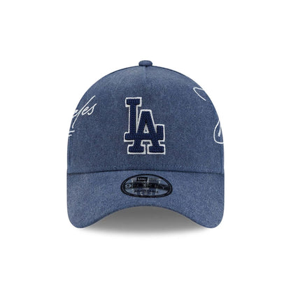 Pictured is this MLB Script Wash LA Dodgers 9FORTY A-Frame cap in navy. 3