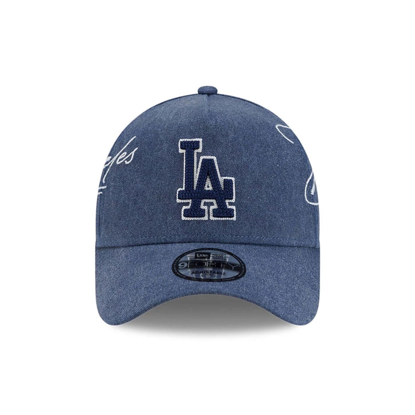 Pictured is this MLB Script Wash LA Dodgers 9FORTY A-Frame cap in navy. 3