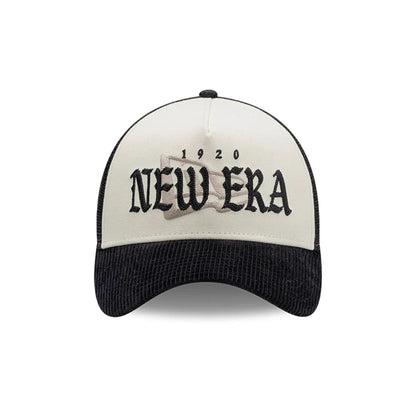 Pictured is this New Era Old English 9FORTY A-Frame cap in white. 4