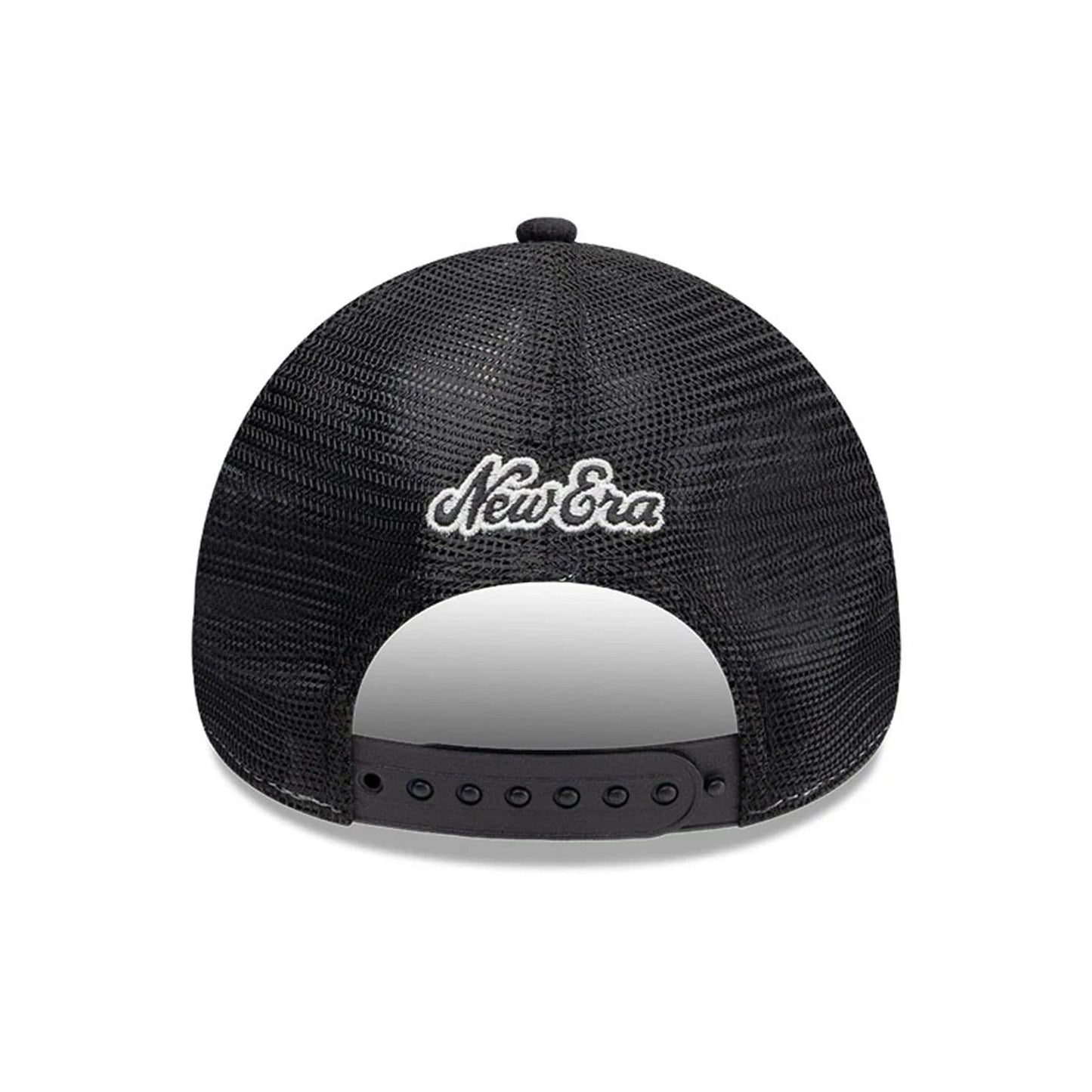 Pictured is this New Era Old English 9FORTY A-Frame cap in white. 2