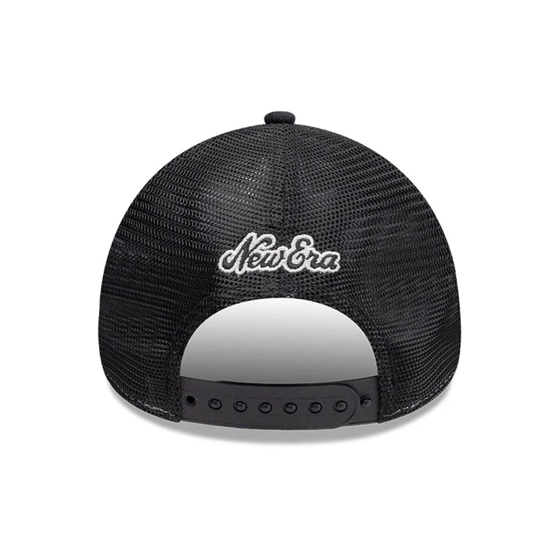 Pictured is this New Era Old English 9FORTY A-Frame cap in white. 2