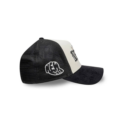 Pictured is this New Era Old English 9FORTY A-Frame cap in white. 3