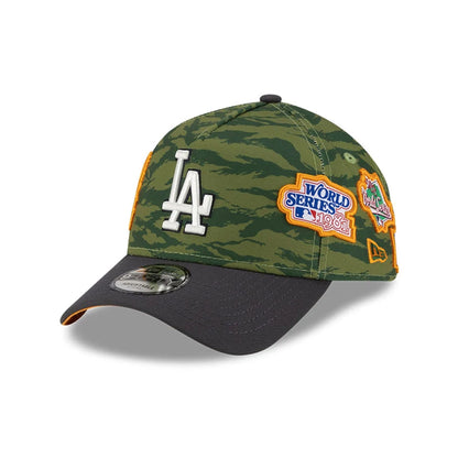 Pictured is this MLB Tiger Camo LA Dodgers 9FORTY A-Frame cap in Green. 4