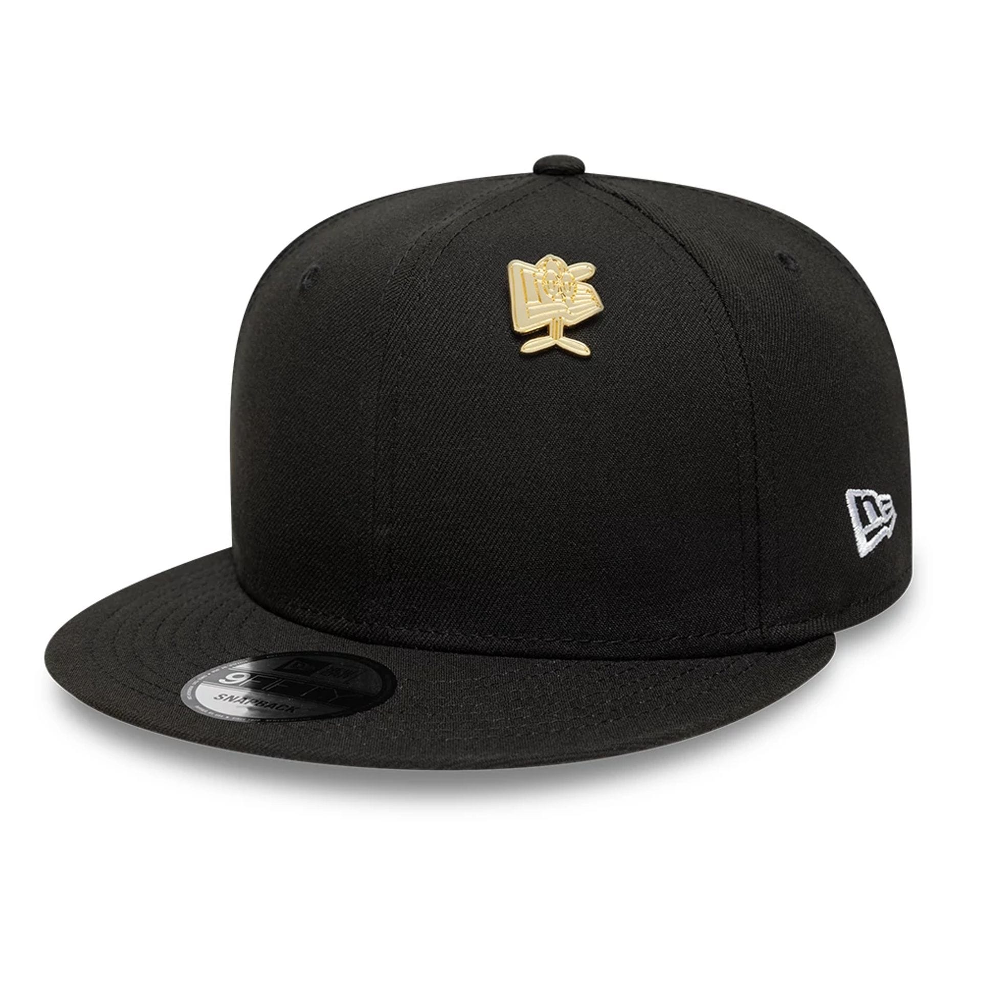 Pictured is this New Era Flag Character Pin Badge in gold. 2