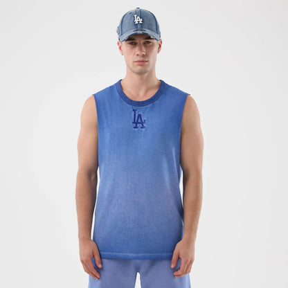 The model is wearing this MLB Washed Logo LA Dodgers Vest in pastel blue. 1