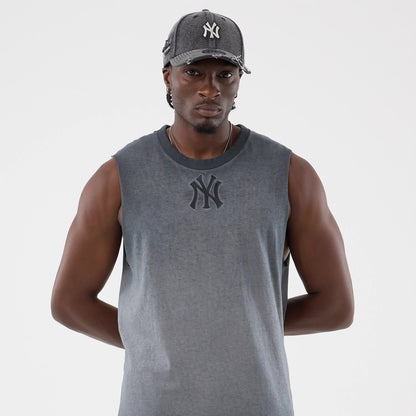 The model is wearing this MLB Washed Logo New York Yankees Vest in black. 3