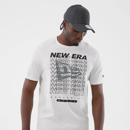 The model is wearing this New Era Logo Graphic T-Shirt in white. 3