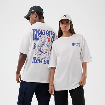 The model is wearing this New Era Fun Pizza Graphic Oversized T-Shirt in white. 1