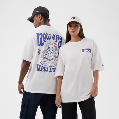 The model is wearing this New Era Fun Pizza Graphic Oversized T-Shirt in white. 1