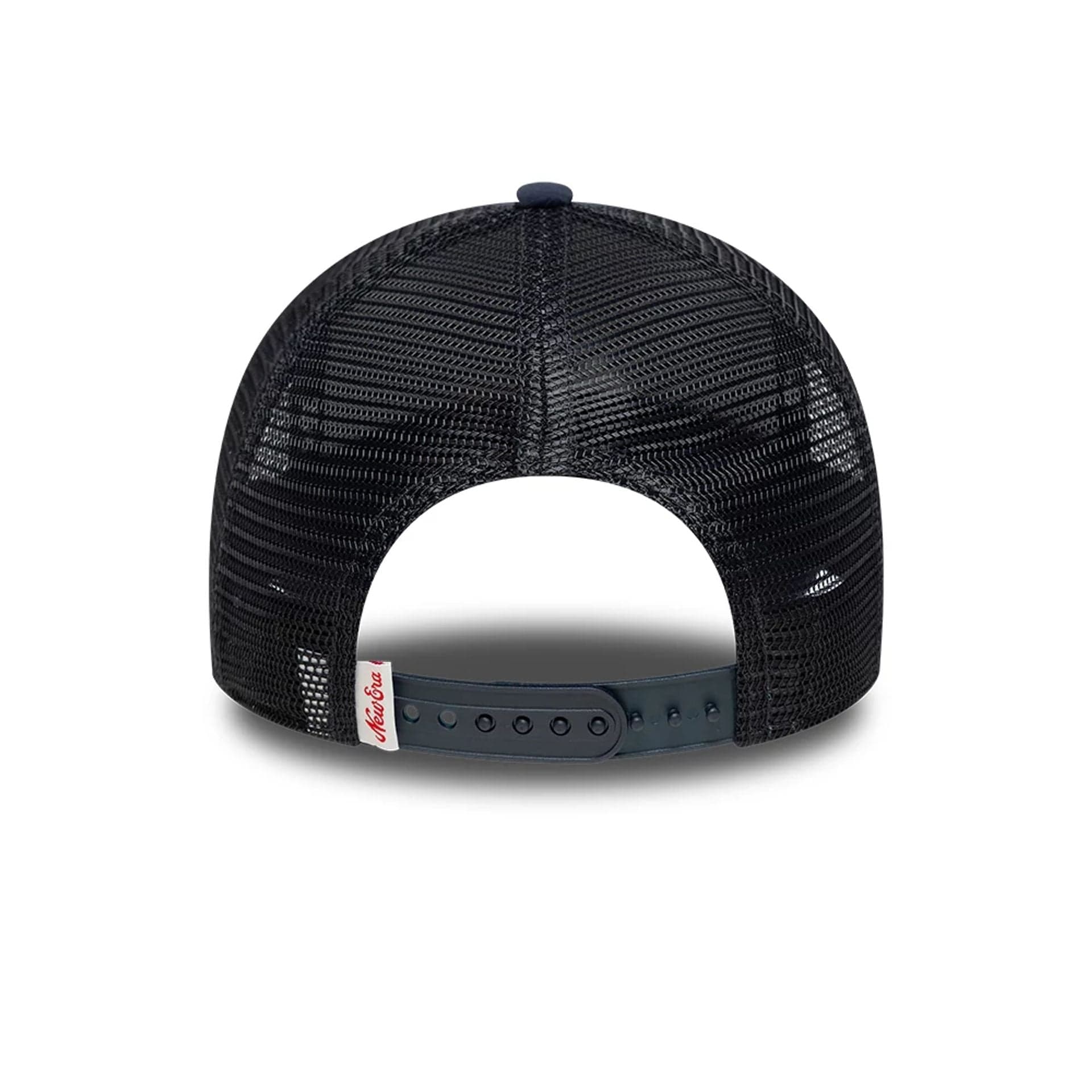 Pictured is this New Era Oval Patch 9FORTY A-Frame Trucker cap in navy. 4