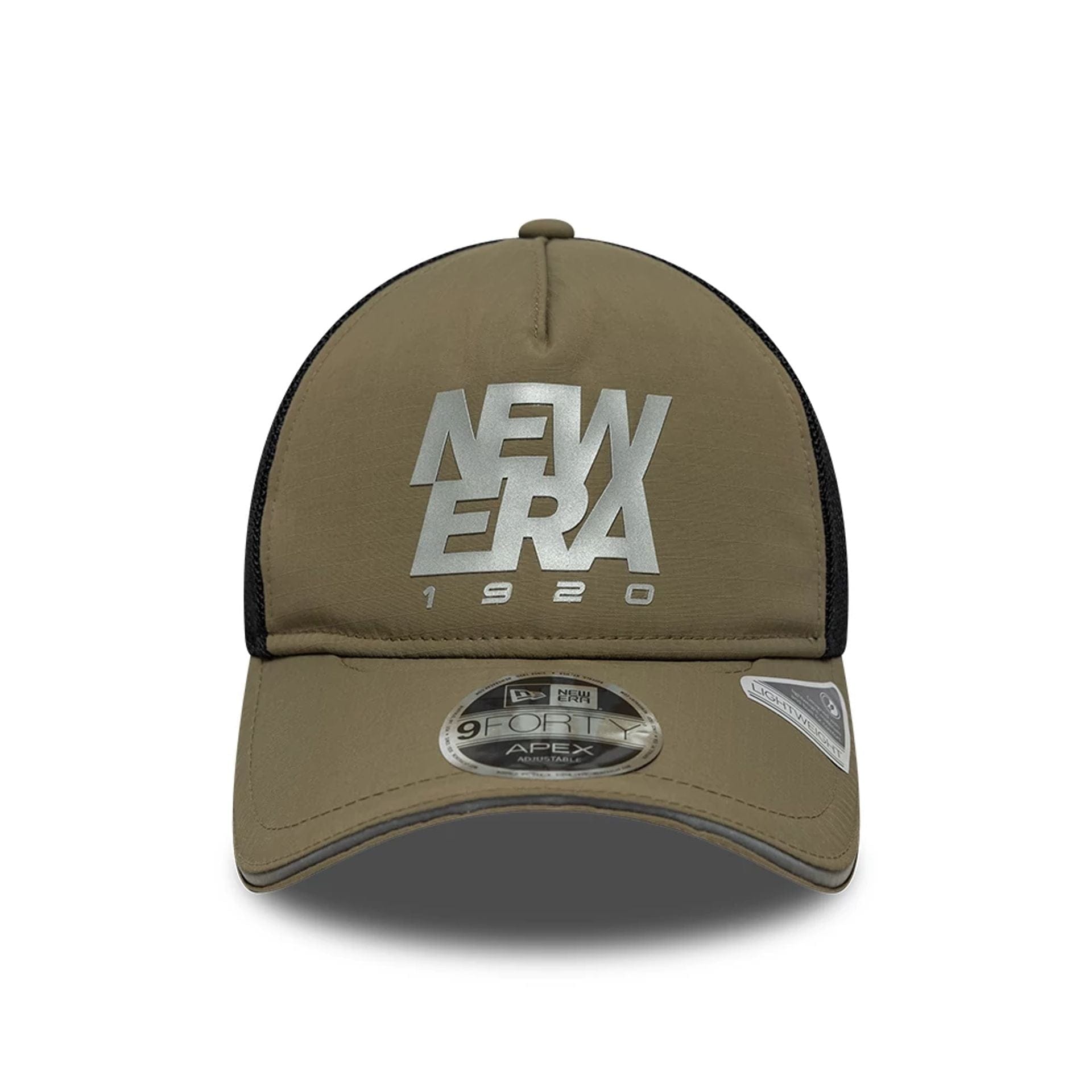 Pictured is this New Era Performance 9FORTY M-Crown A-Frame Trucker cap in green. 2