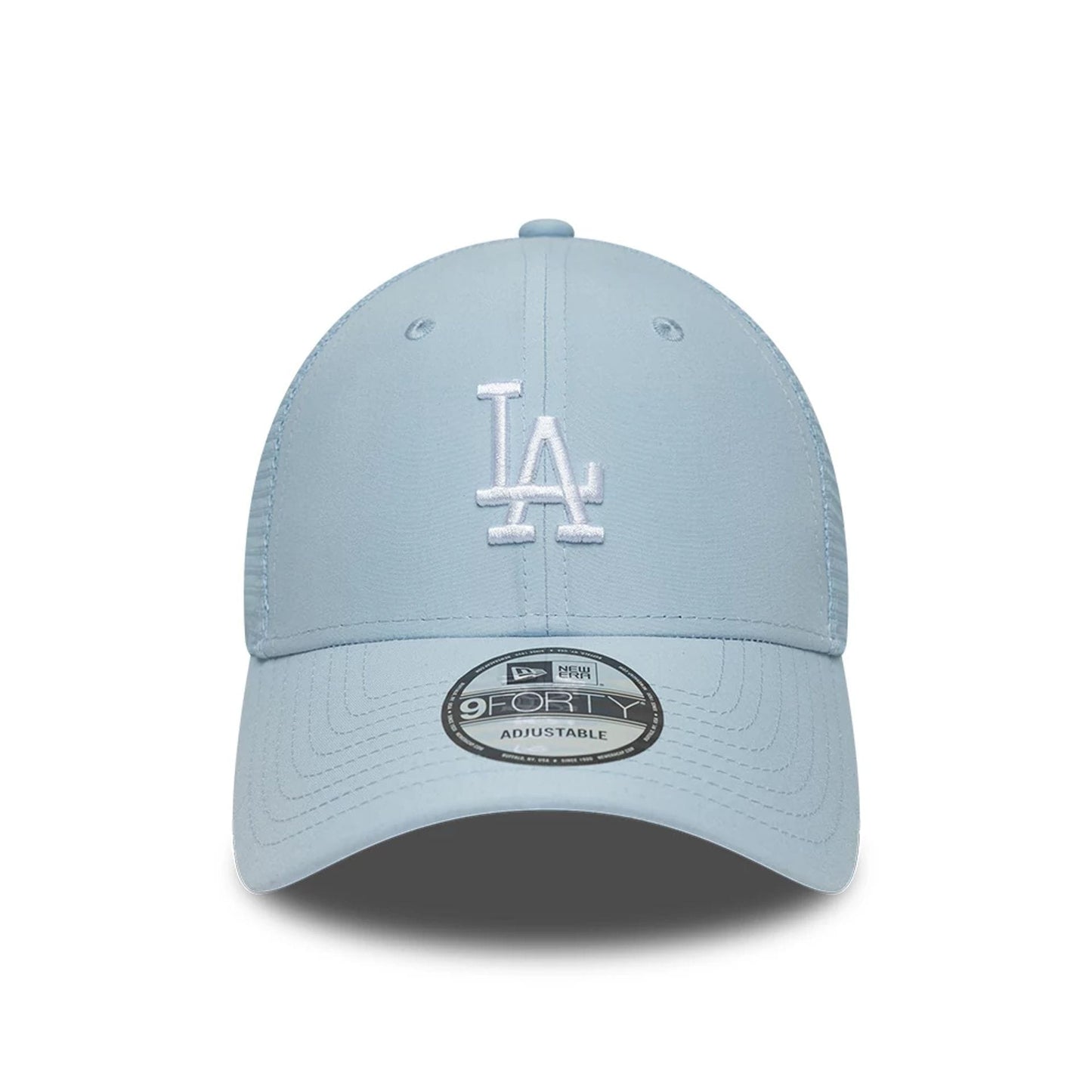 Pictured is this MLB Homefield LA Dodgers 9FORTY Trucker cap in pastel blue. 2