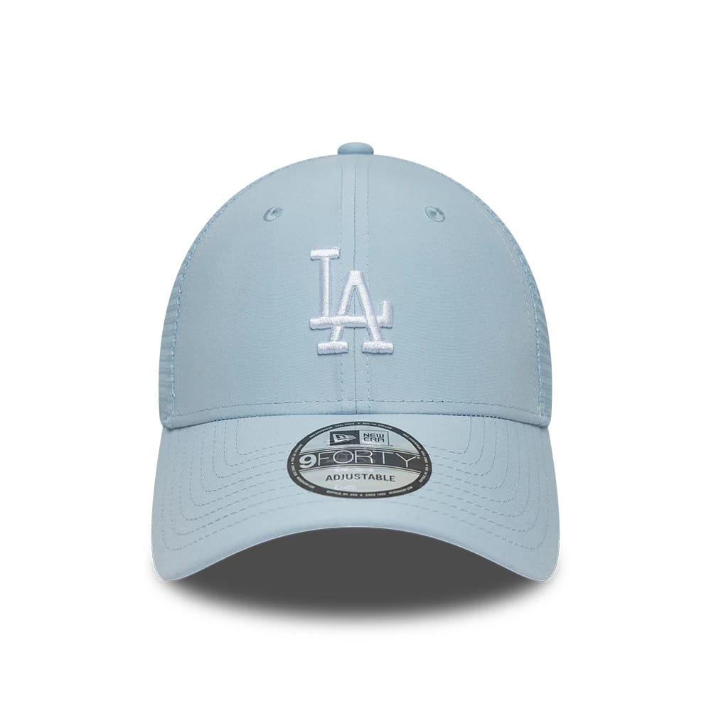 Pictured is this MLB Homefield LA Dodgers 9FORTY Trucker cap in pastel blue. 2
