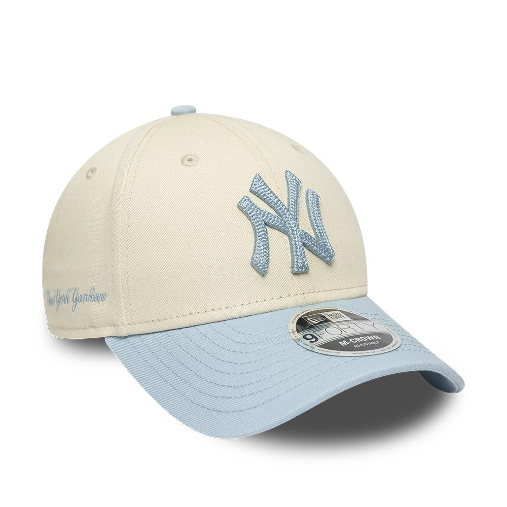 Pictured is this MLB Side Script New York Yankees 9FORTY M-Crown cap in Cream. 1