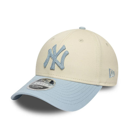 Pictured is this MLB Side Script New York Yankees 9FORTY M-Crown cap in Cream. 3