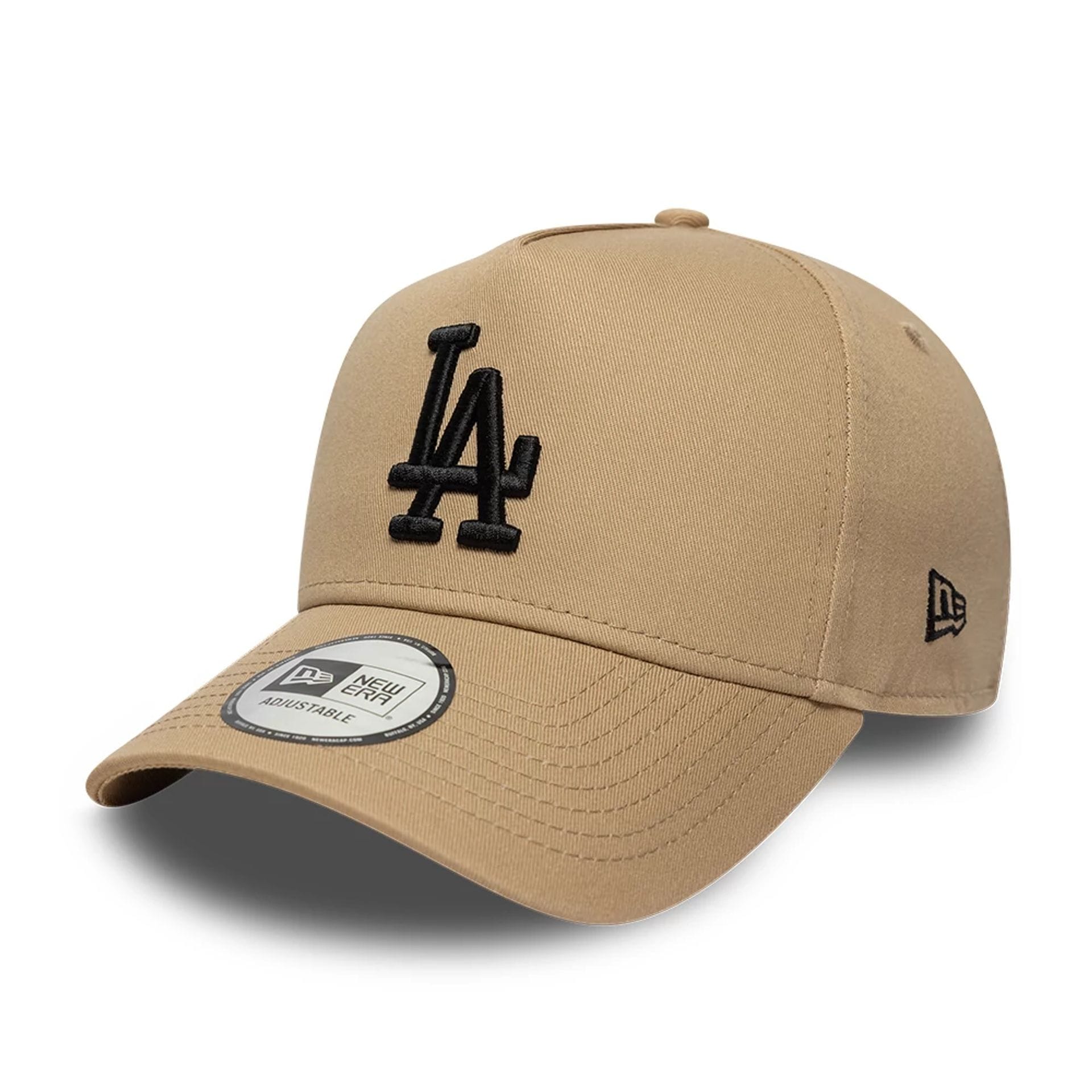 Pictured is this MLB League Essential LA Dodgers 9FORTY E-Frame cap in light beige. 1