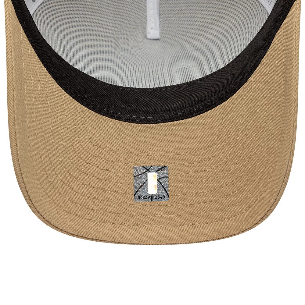 Pictured is this NBA LA Lakers 9FORTY M-Crown A-Frame Trucker cap in Beige. 5