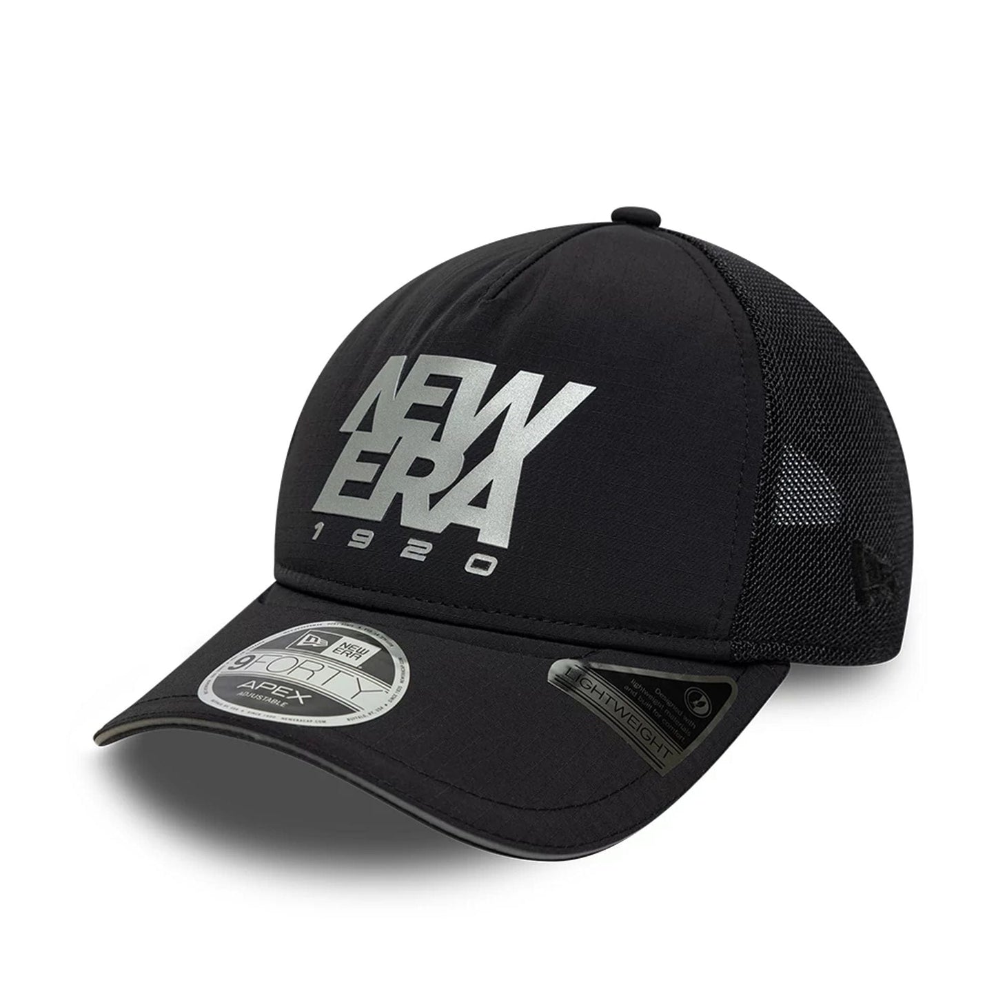 Pictured is this New Era Performance 9FORTY M-Crown A-Frame Trucker cap in black. 1