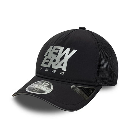 Pictured is this New Era Performance 9FORTY M-Crown A-Frame Trucker cap in black. 1