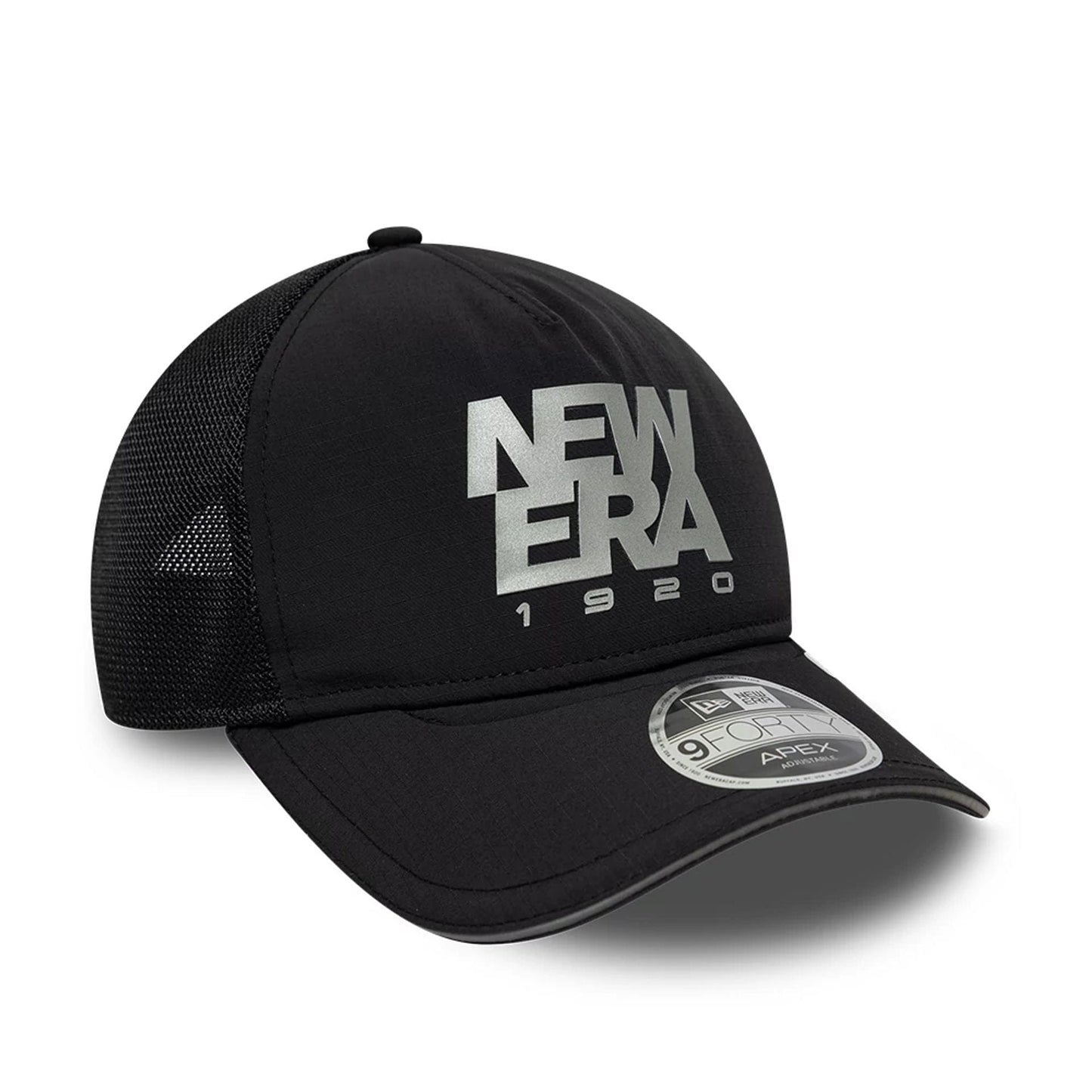 Pictured is this New Era Performance 9FORTY M-Crown A-Frame Trucker cap in black. 3