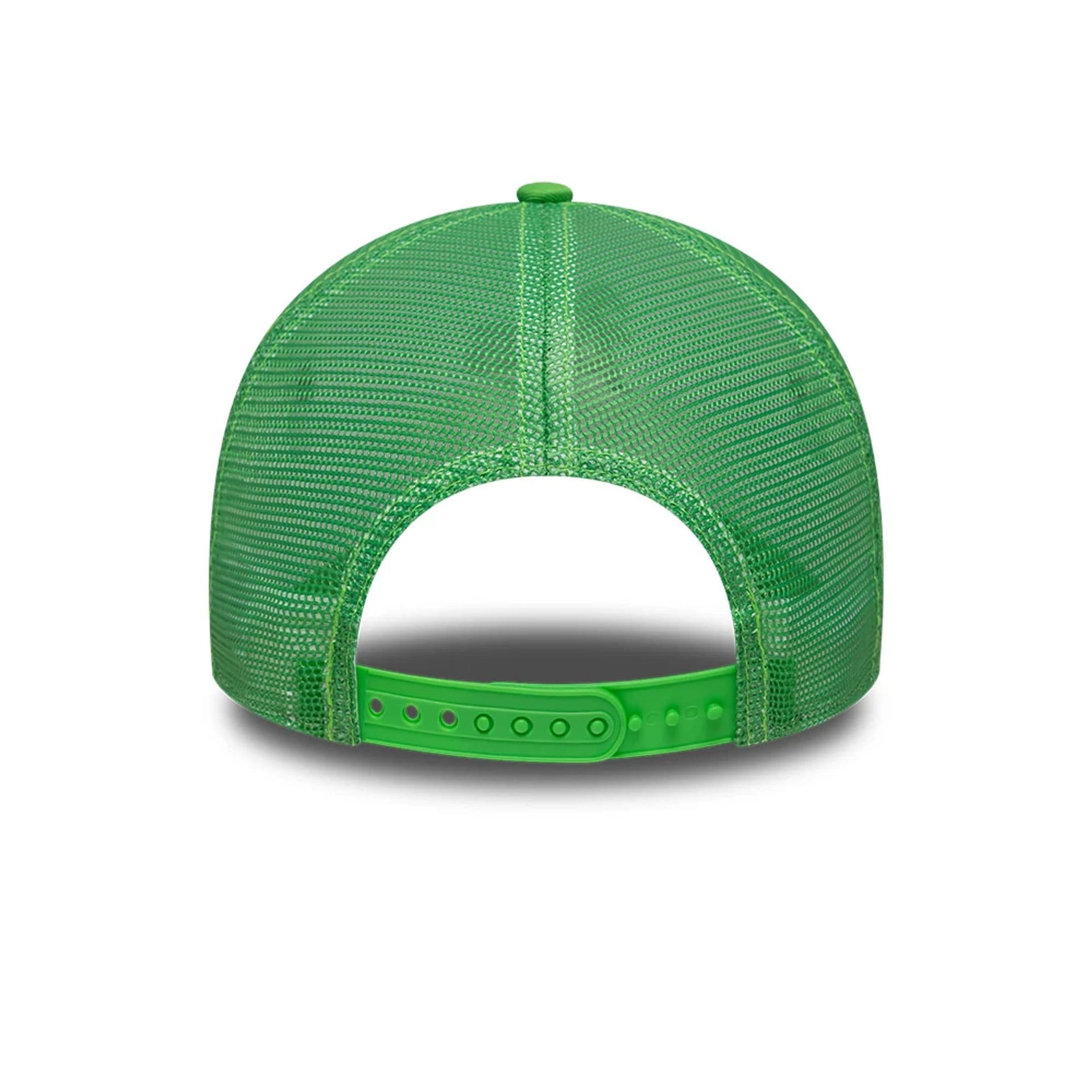 Pictured is this MLB League Essential Athletics 9FORTY A-Frame Trucker cap in open green. 4
