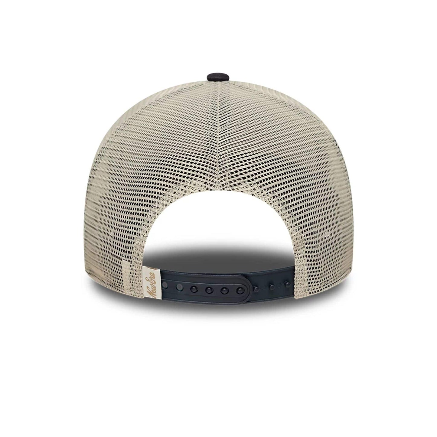 Pictured is this New Era 9FORTY M-Crown A-Frame Trucker cap in light beige. 5