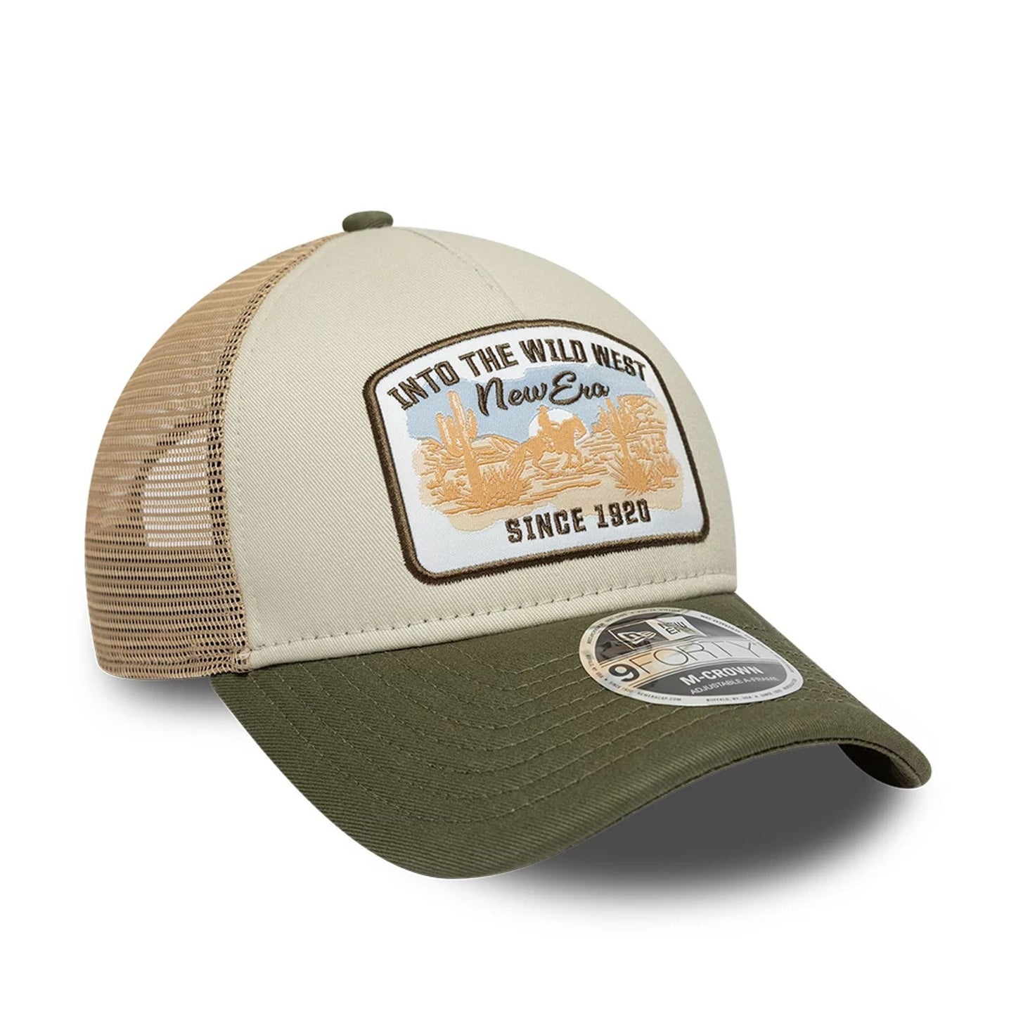 Pictured is this New Era 9FORTY M-Crown A-Frame Trucker cap in Dark Green. 3