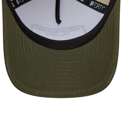 Pictured is this New Era 9FORTY M-Crown A-Frame Trucker cap in Dark Green. 5