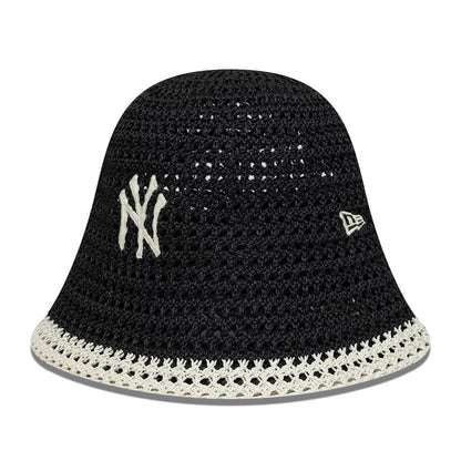 Pictured is this Womens MLB Knitted New York Yankees Explorer Bucket hat in black. 1