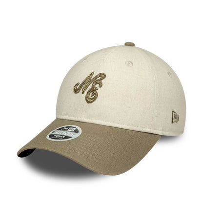 Pictured is this Womens New Era Linen 9TWENTY cap in Beige. 1