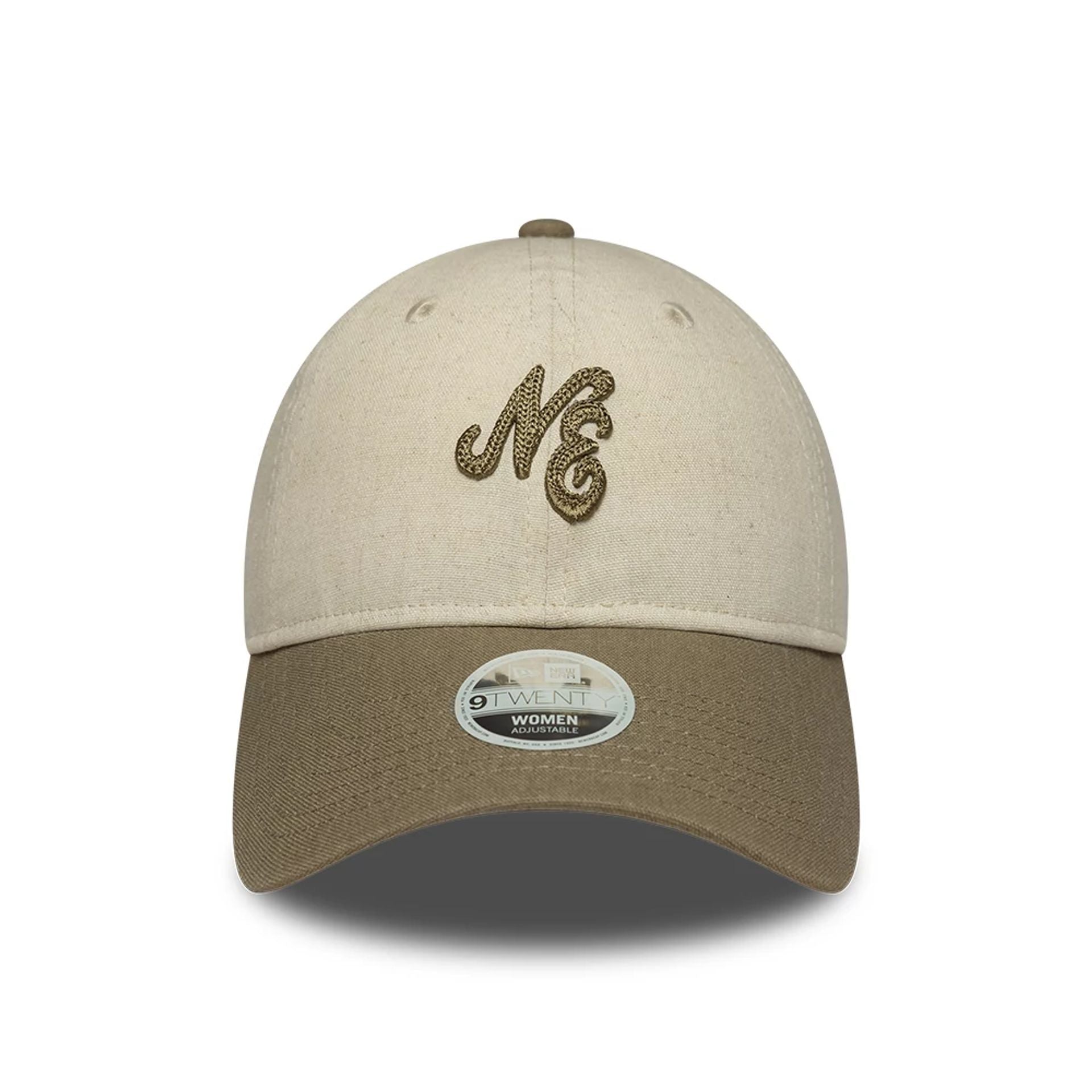 Pictured is this Womens New Era Linen 9TWENTY cap in Beige. 2