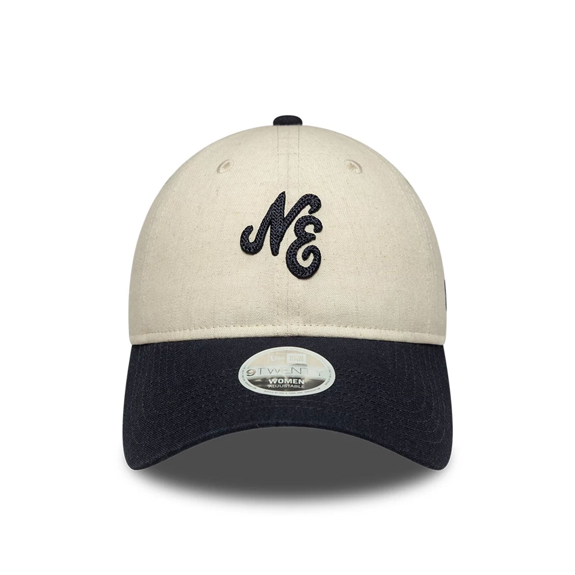 Pictured is this Womens New Era Linen 9TWENTY cap in Navy. 2