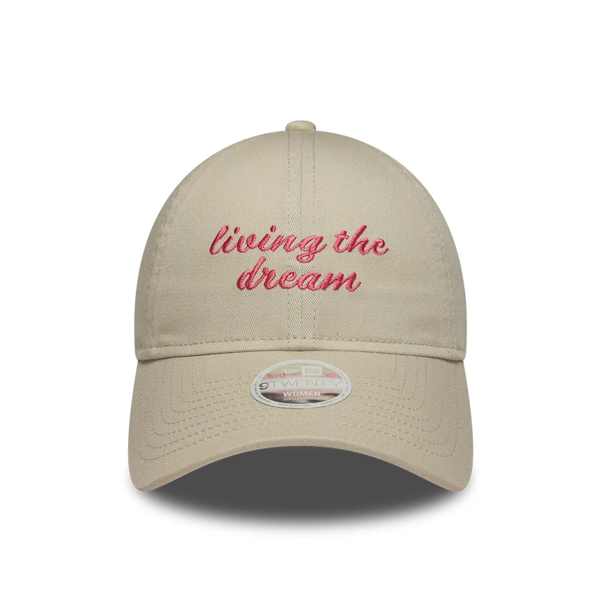 Pictured is this Womens New Era Slogan 9TWENTY cap in Cream. 2