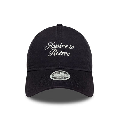 Pictured is this Womens New Era Slogan 9TWENTY cap in navy. 2
