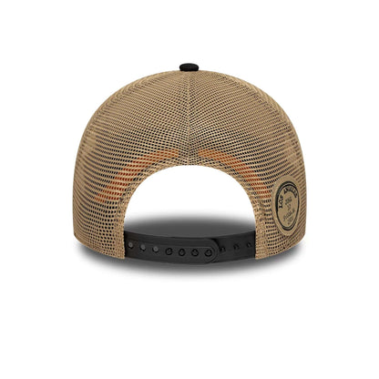 Pictured is this Youth New Era Location 9FORTY A-Frame Trucker cap in light beige. 4