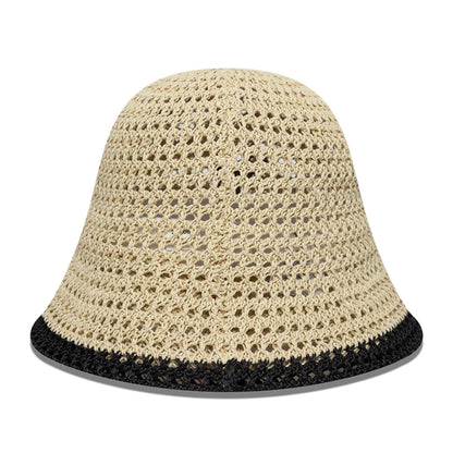 Pictured is this Womens MLB Knitted New York Yankees Explorer Bucket hat in light beige. 4
