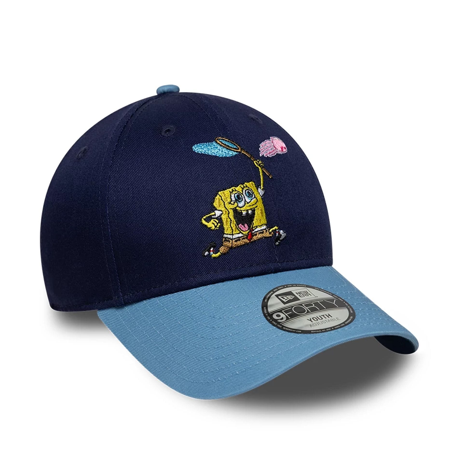 Pictured is this Youth Spongebob Squarepants Jellyfishing  9FORTY cap in dark blue. 3