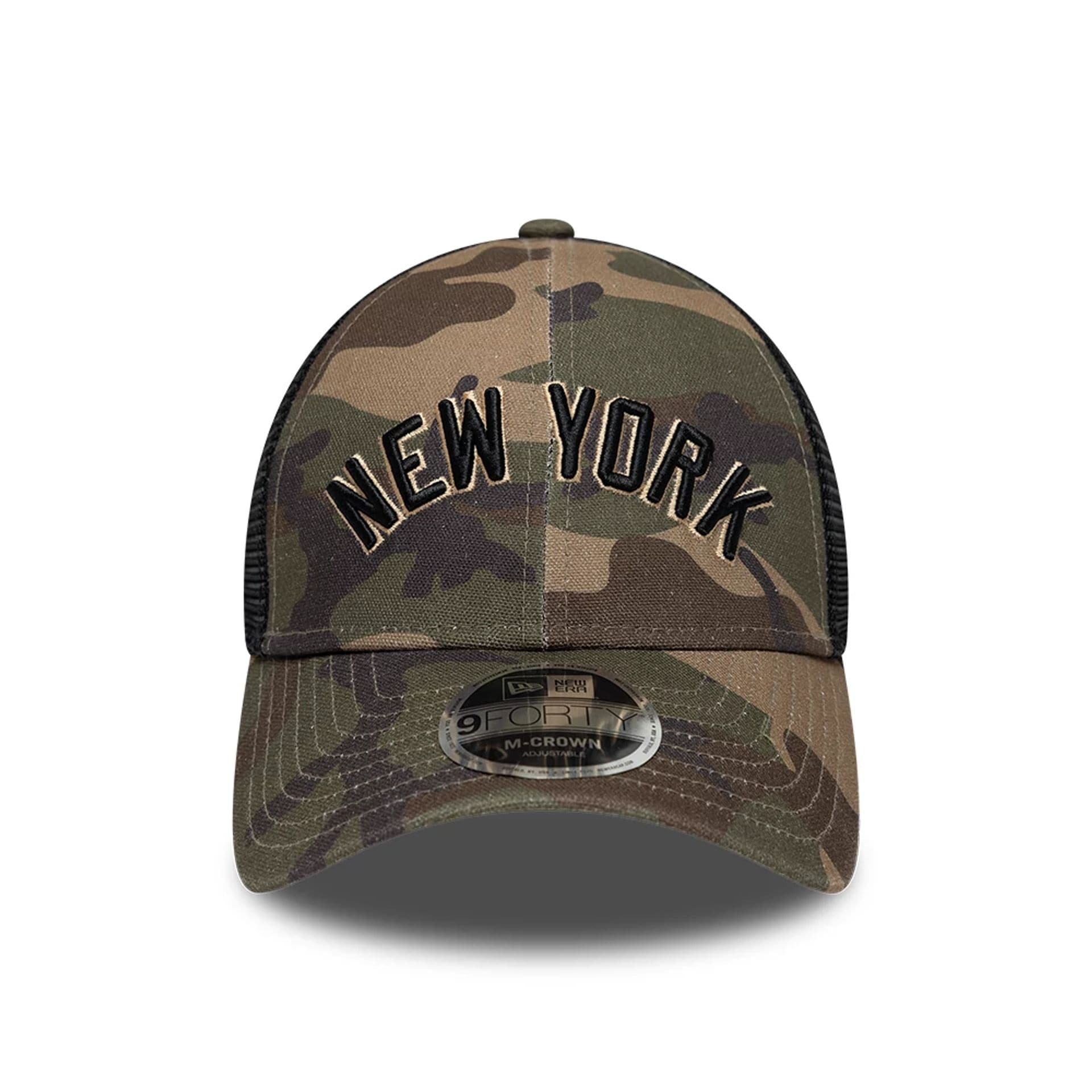 Pictured is this MLB Wordmark New York Yankees 9FORTY M-Crown cap in Woodland Camo. 2