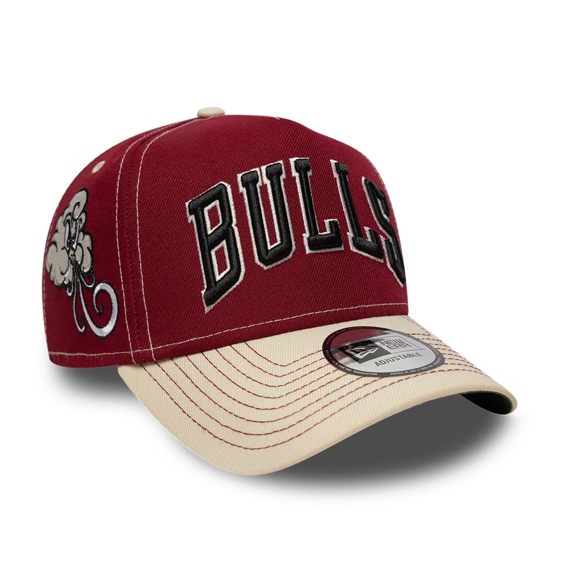 Pictured is this NBA City Icon Chicago Bulls 9FORTY E-Frame cap in dark red. 1