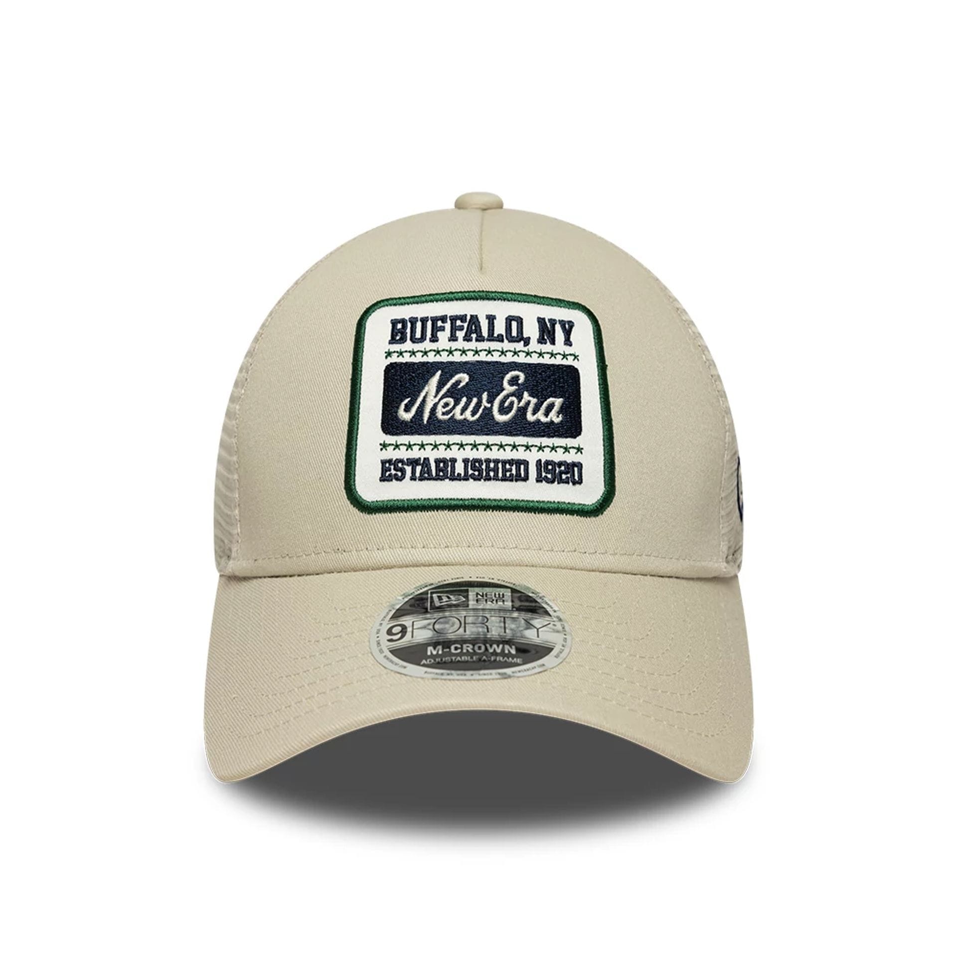 Pictured is this New Era Multi Patch 9FORTY M-Crown A-Frame cap in Cream. 3